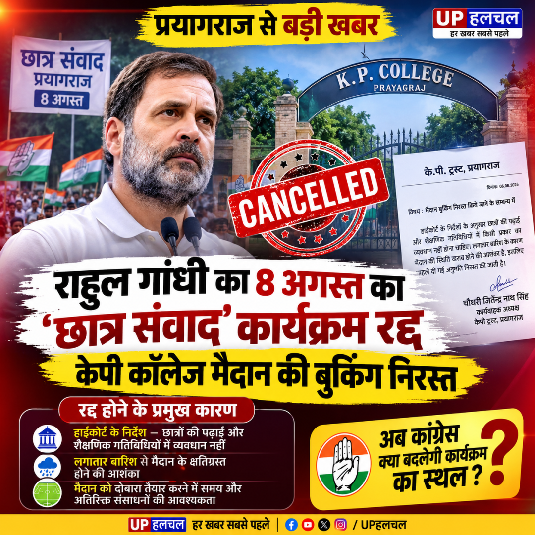प्रयागराज में राहुल गांधी का 8 अगस्त का 'छात्र संवाद' कार्यक्रम रद्द, केपी कॉलेज मैदान की बुकिंग निरस्त